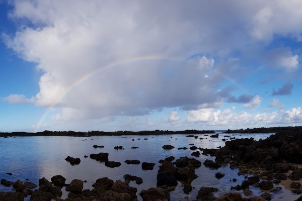 Regenbogen über Sharks Cove auf Oahu, Hawaii