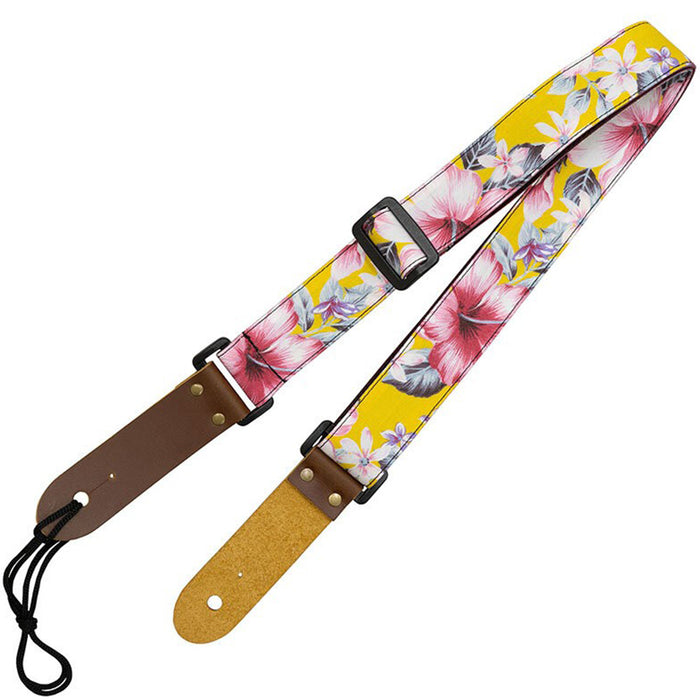 Aria Ukulele-Gurt mit Hibiskus-Dekor Gelb