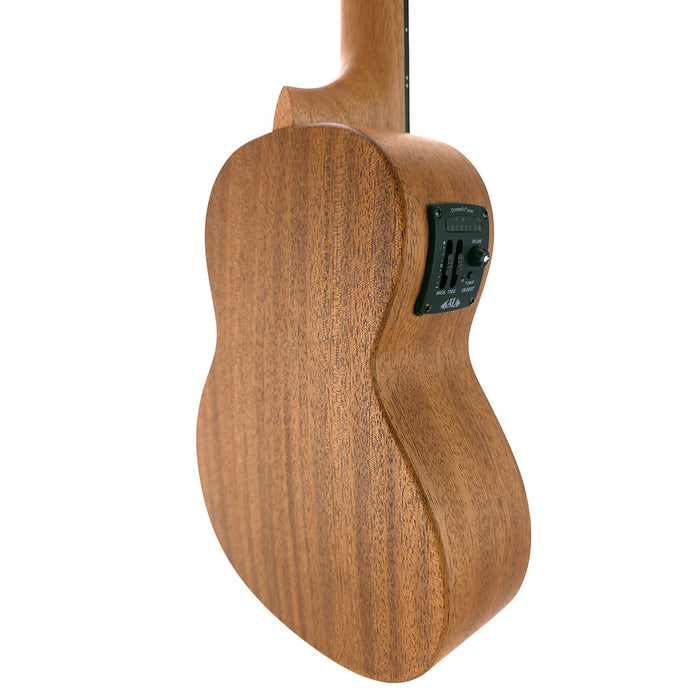 James Hill Signature All Solid Mahogany Konzert Ukulele mit Tonabnehmer hinten rechts