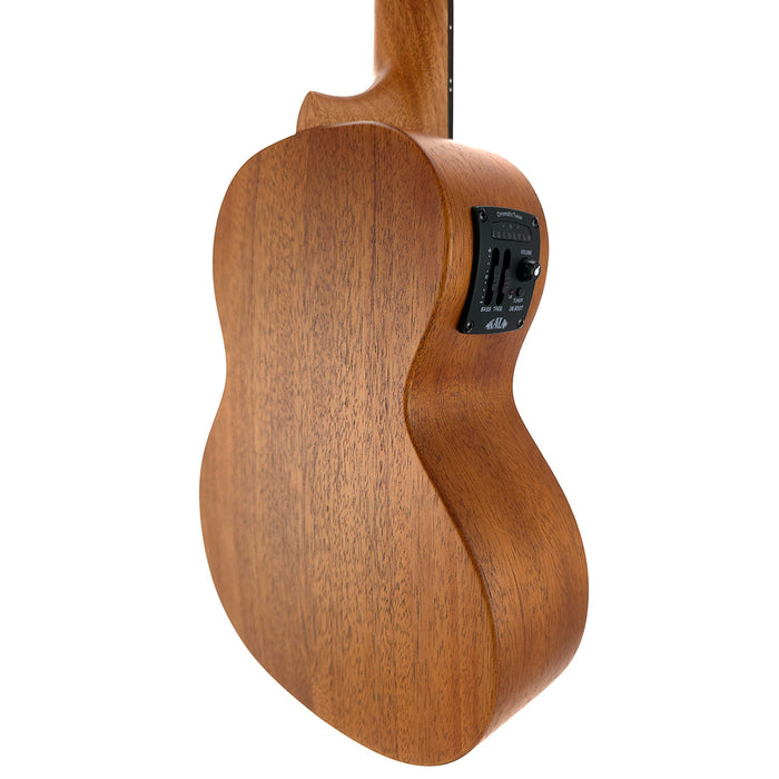 James Hill Signature All Solid Mahogany Konzert Ukulele mit Tonabnehmer B-Ware hinten rechts