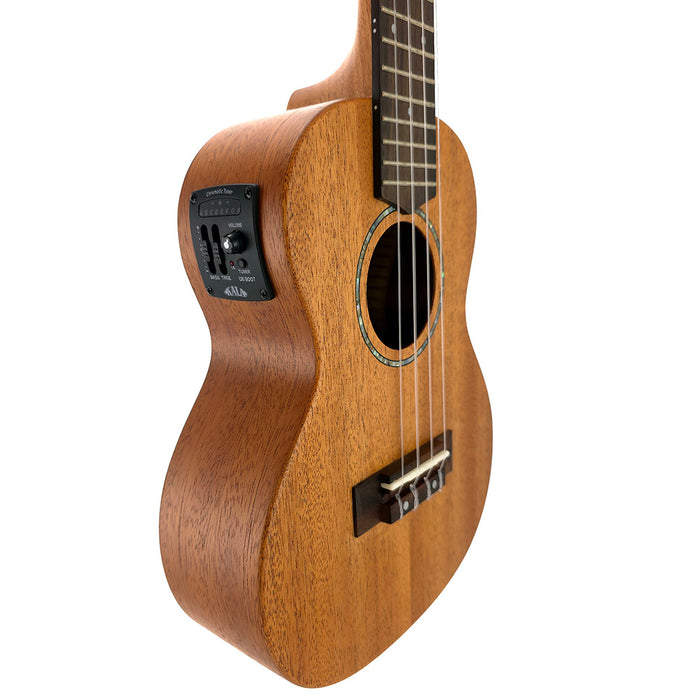 James Hill Signature All Solid Mahogany Konzert Ukulele mit Tonabnehmer B-Ware links