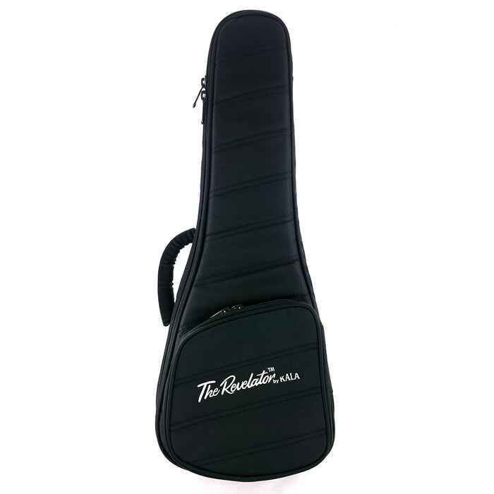 Vorderseite der schwarzen Gigbag mit "The Revelator by Kala"-Logo für die Kala Revelator Nautilus Horizon Tenor-Ukulele