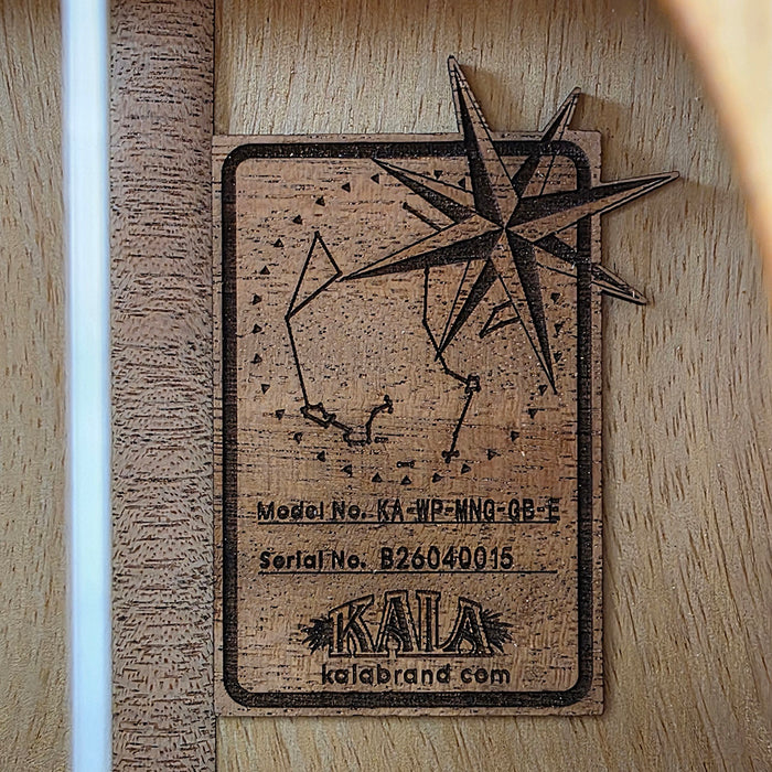 Kala Waypoint All Solid Mango Steel String Grand Bariton Ukulele Label