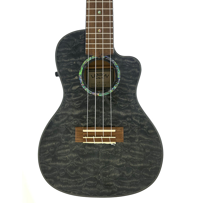 Lanikai Black Quilted Maple Konzert Ukulele mit Tonabnehmer (QMBK-CEC) Decke