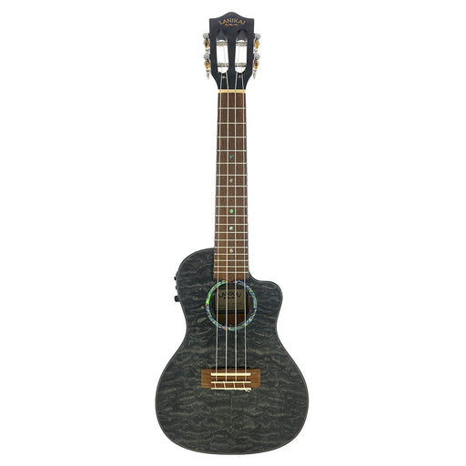 Lanikai Black Quilted Maple Konzert Ukulele mit Tonabnehmer (QMBK-CEC)