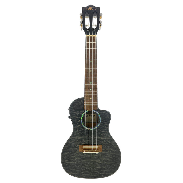 Lanikai Black Quilted Maple Konzert Ukulele mit Tonabnehmer (QMBK-CEC)