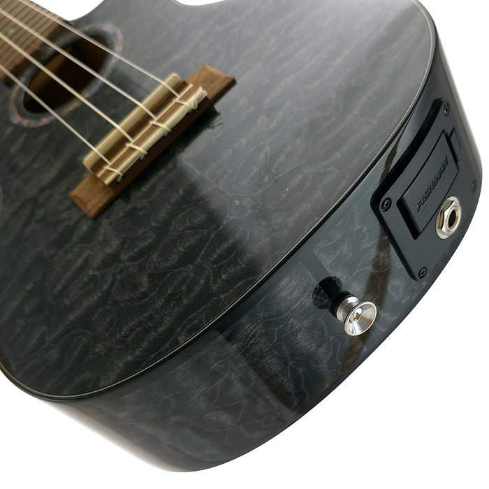 Lanikai Black Quilted Maple Konzert Ukulele mit Tonabnehmer (QMBK-CEC) Tonabnehmer