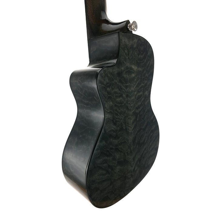 Lanikai Black Quilted Maple Konzert Ukulele mit Tonabnehmer (QMBK-CEC) hinten links