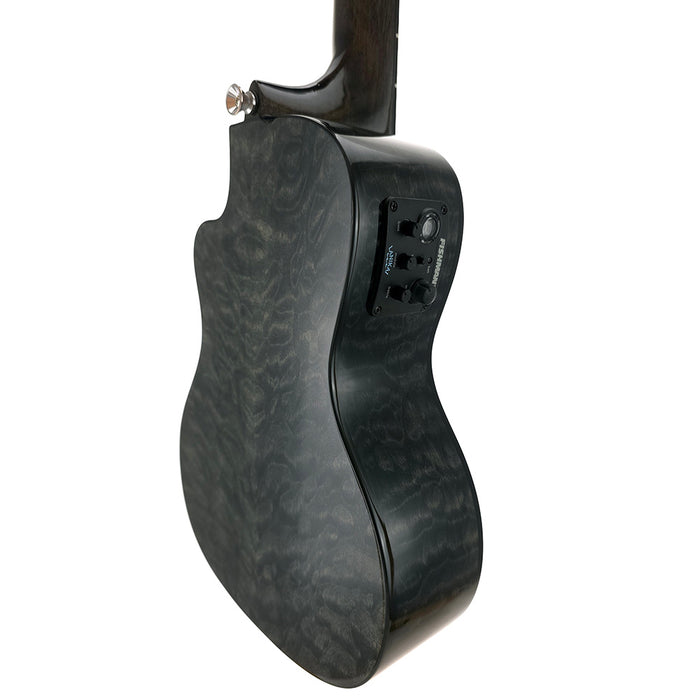 Lanikai Black Quilted Maple Konzert Ukulele mit Tonabnehmer (QMBK-CEC) hinten rechts
