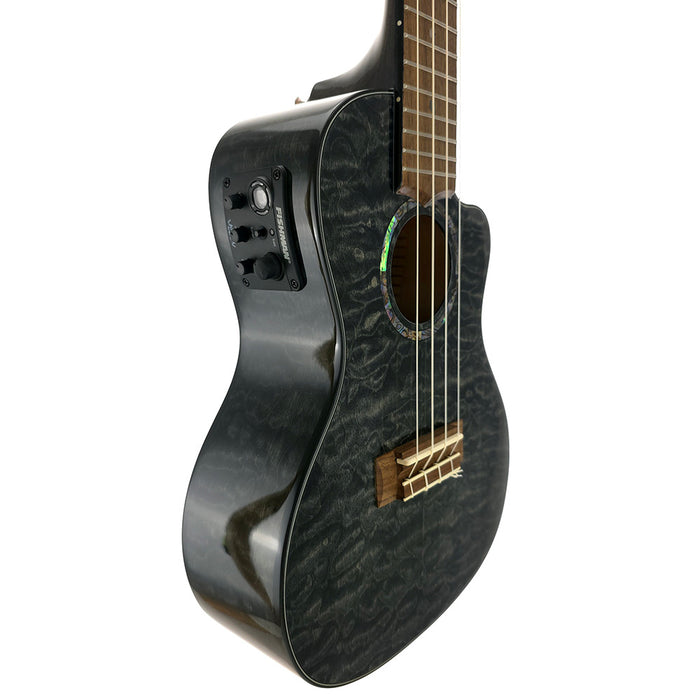 Lanikai Black Quilted Maple Konzert Ukulele mit Tonabnehmer (QMBK-CEC) links