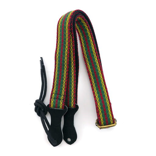 Panlipi Kalinga Ukulele-Gurt mit rot-grün-gelb gestreiftem Jamaica Look