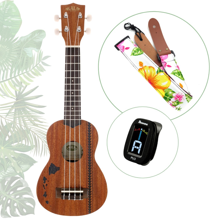 Hawai'i Lover Ukulele-Set mit Kala Sopran-Ukulele, Gurt & Stimmgerät