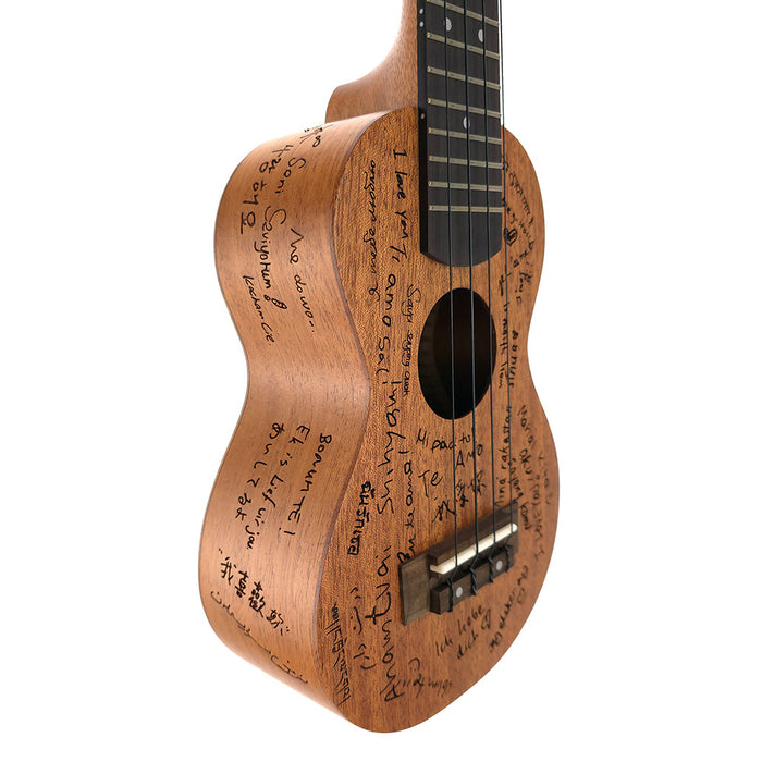 TODO "Love" Mahagoni Sopran-Longneck Ukulele Korpus links