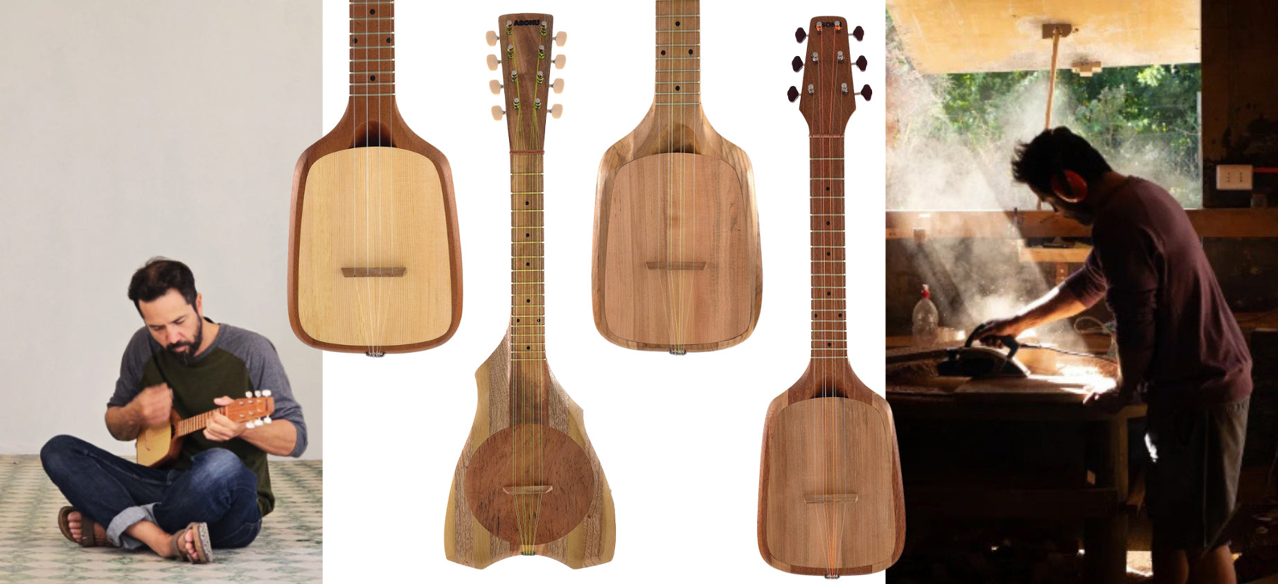 Victor Jofre beim Bauen und Spielen seiner Tahitit-Ukulelen von Asonu
