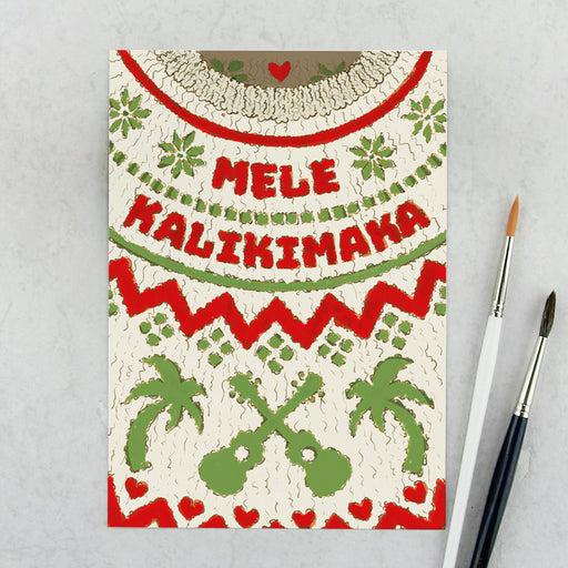 Weihnachtskarte im Ugly Sweater Stil mit Ukulele und Schritzug  Mele Kalikimaka