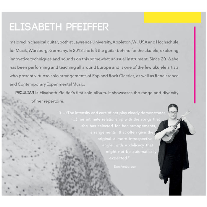 Klappentext des Ukulele-Albums "Peculiar" von Elisabeth Pfeiffer 