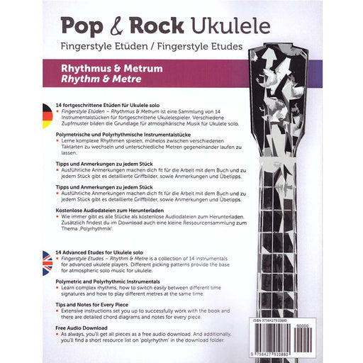 Pop- und Rock Ukulele Fingerstyle Etüden Rhytmus & Metrum (Deutsch / English) Backcover