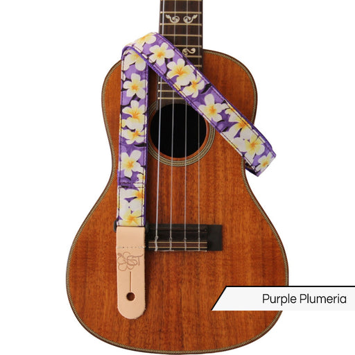 Ukulele Gurt von Sherrin's Thread schmal lila mit Blüten