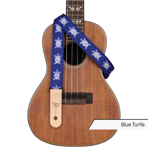 Ukulele Gurt von Sherrin's Thread schmal blaue Schildkröte