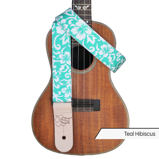Ukulele Gurt von Sherrin's Threads türkiser Hibiskus